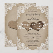 Rustieke Country  Burlap Bloemen Lace Wedding Kaart (Voorkant / Achterkant)