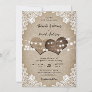 Rustieke Country  Burlap Bloemen Lace Wedding Kaart