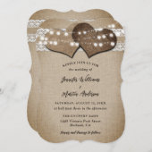 Rustieke Country Burlap en Kant bruiloft uitnodigi Kaart (Voorkant / Achterkant)