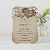 Rustieke Country Burlap en Kant bruiloft uitnodigi Kaart (Staand voorkant)