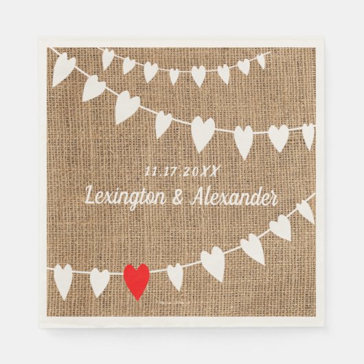 Rustieke Country Burlap en String Of Hearts Weddin Servet (Voorkant)