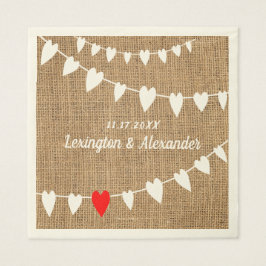 Rustieke Country Burlap en String Of Hearts Weddin Servet