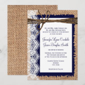 Rustieke Country Burlap Kant Twine bruiloft uitnod Kaart (Voorkant / Achterkant)