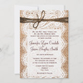 Rustieke Country Burlap Kant Twine bruiloft uitnod Kaart (Voorkant)