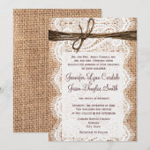 Rustieke Country Burlap Kant Twine bruiloft uitnod Kaart (Voorkant / Achterkant)