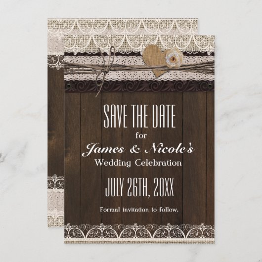 Rustieke Country Burlap & Lace Save The Date Kaart (Voorkant / Achterkant)
