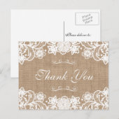Rustieke Country Burlap Lace Wedding Dank u Briefkaart (Voorkant / Achterkant)