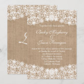 Rustieke Country Burlap Lace Wedding Invites Kaart (Voorkant / Achterkant)