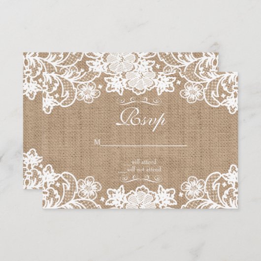 Rustieke Country Burlap Lace Wedding RSVP (Voorkant / Achterkant)