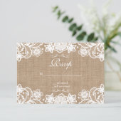 Rustieke Country Burlap Lace Wedding RSVP Kaartje (Staand voorkant)