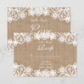 Rustieke Country Burlap Lace Wedding RSVP Kaartje (Voorkant / Achterkant)