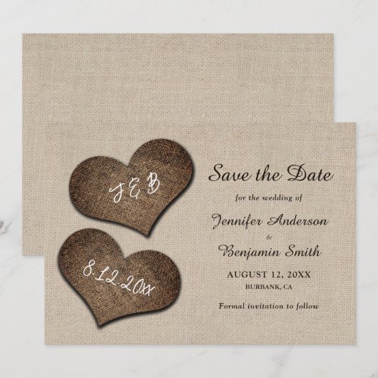Rustieke Country Burlap Wedding Save the Date Kaar (Voorkant / Achterkant)