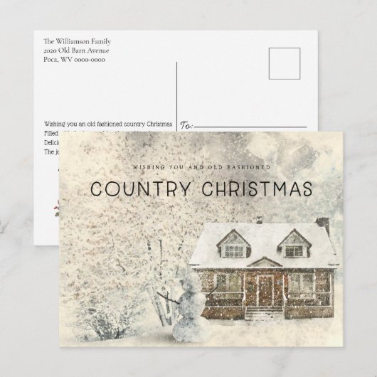 Rustieke Country Cabin Kerstnaam Briefkaart (Voorkant / Achterkant)