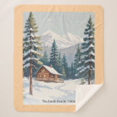 Rustieke Country Cabin Snow Scene Mountains Afbeel Sherpa Deken (Voorkant)