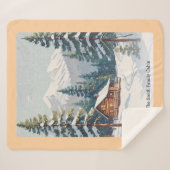 Rustieke Country Cabin Snow Scene Mountains Afbeel Sherpa Deken (Voorkant (horizontaal))
