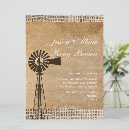 Rustieke Country Canvas Burlap Windmill Kaart (Staand voorkant)