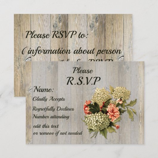 Rustieke Country Chic, Oude Hout en Bloemen RSVP (Voorkant / Achterkant)