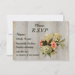 Rustieke Country Chic, Oude Hout en Bloemen RSVP Kaartje