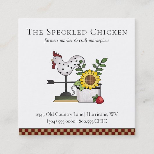 Rustieke Country Chicken Rooster QR-code Vierkante Visitekaartje (Voorkant)