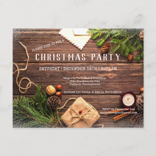 Rustieke Country Christmas Pine Christmas Briefkaa Uitnodiging Briefkaart (Voorkant)