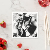 Rustieke Country Cowboy Cool Charcoal Tekening Servetten (Insitu)