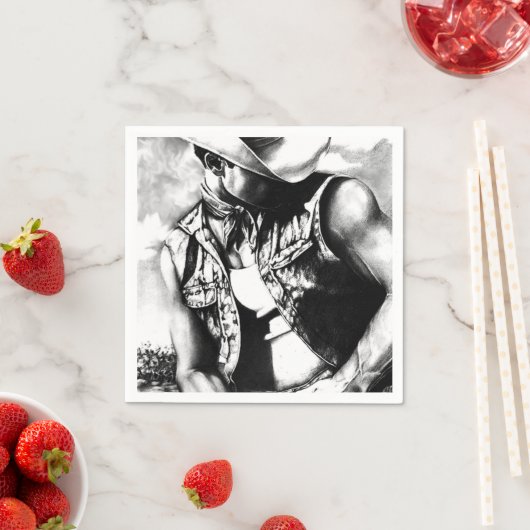 Rustieke Country Cowboy Cool Charcoal Tekening Servetten (Insitu)