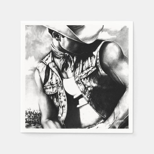Rustieke Country Cowboy Cool Charcoal Tekening Servetten (Voorkant)