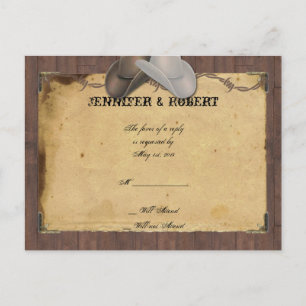 Rustieke Country Cowboy Petten Barbed Wedding RSVP Uitnodiging Briefkaart