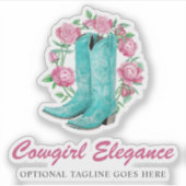Rustieke Country Cowgirl Laarzen & Shabby Rozen Lo Sticker (Voorkant)