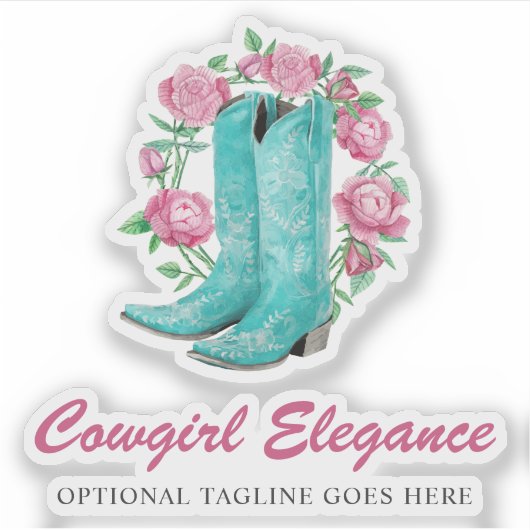 Rustieke Country Cowgirl Laarzen & Shabby Rozen Lo Sticker (Voorkant)