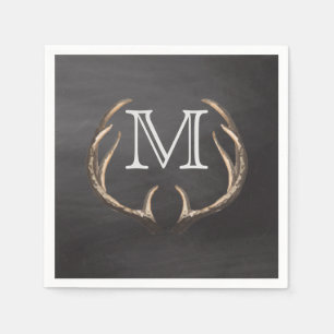 Rustieke Country Deer Antlers Krijtbord Monogram Servet