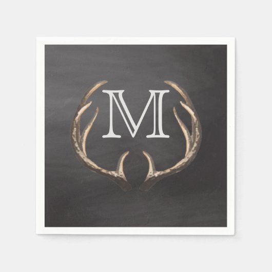 Rustieke Country Deer Antlers Krijtbord Monogram Servet (Voorkant)