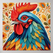 Rustieke Country Folk Rooster Chicken Poster (Voorkant)