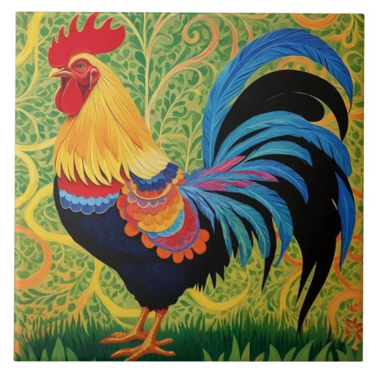 Rustieke Country Folk Rooster Chicken Tegeltje (Voorkant)