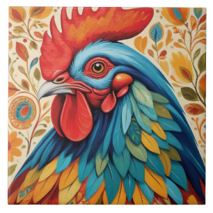 Rustieke Country Folk Rooster Chicken Tegeltje