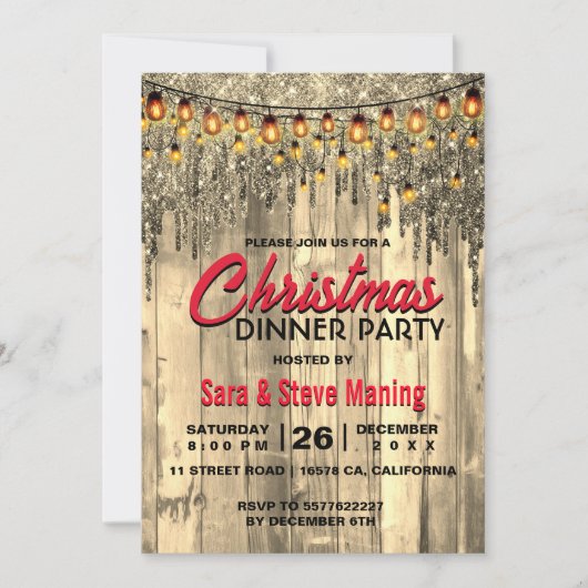 Rustieke Country gouden glitter druipt kerstverlic Kaart (Voorkant)