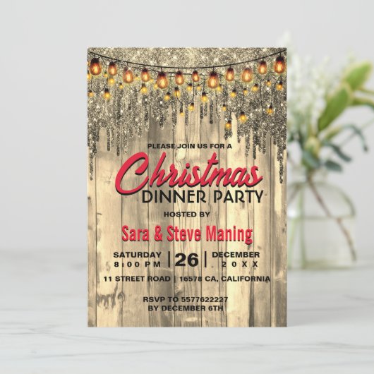 Rustieke Country gouden glitter druipt kerstverlic Kaart (Staand voorkant)