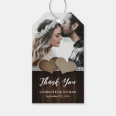 Rustieke Country Hearts Wood Lace foto bruiloft Cadeaulabel (Voorkant)