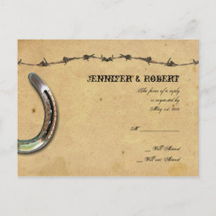 Rustieke Country Hoefijzers Barbed Wedding RSVP Uitnodiging Briefkaart