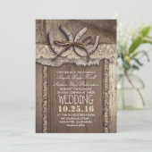 Rustieke Country Hoefijzers en Burlap Lace bruilof Kaart (Staand voorkant)