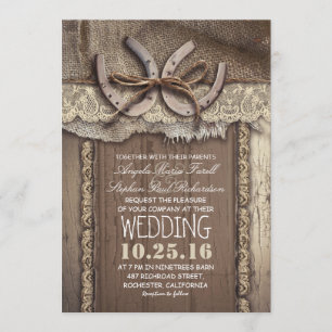 Rustieke Country Hoefijzers en Burlap Lace bruilof Kaart