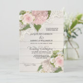 Rustieke Country Lace Wood op Roze Hydrangeas brui Kaart (Staand voorkant)