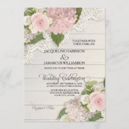 Rustieke Country Lace Wood op Roze Hydrangeas brui Kaart