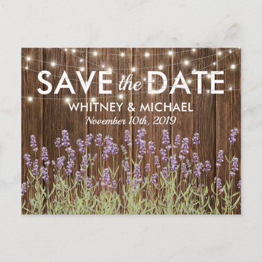 Rustieke Country Lavendel Lights Save the Date Aankondigingskaart (Voorkant)