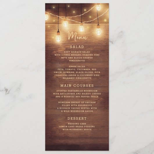 Rustieke Country Lights Wedding Menu (Voorkant)