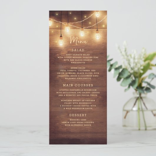 Rustieke Country Lights Wedding Menu (Staand voorkant)
