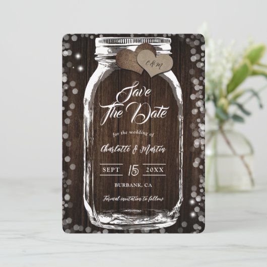 Rustieke Country Mason Jar Barn Wood Wedding Save The Date (Staand voorkant)