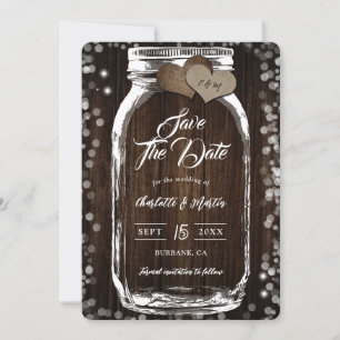 Rustieke Country Mason Jar Barn Wood Wedding Save The Date