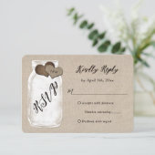 Rustieke Country Mason Jar Burlap bruiloft RSVP Kaartje (Staand voorkant)