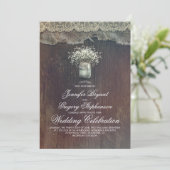 Rustieke Country Mason Jar en Baby's Breath Weddin Kaart (Staand voorkant)